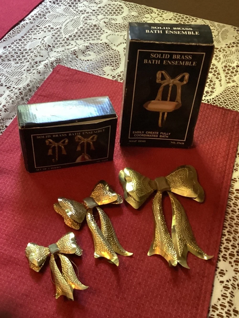 Brass Bow Decor two wall hooks three bow wall decor and wall bath soap display